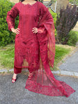 Maria B Inspired Paris Thread Embroidered Suit- Maroon