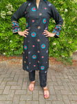 Embroidered Linen Kurta - Black