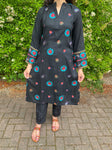 Embroidered Linen Kurta - Black