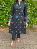 Embroidered Linen Kurta - Black