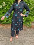 Embroidered Linen Kurta - Black