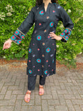 Embroidered Linen Kurta - Black