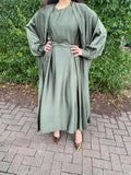 Mawa 3 Piece cuff sleeves Abaya Kaftan - Khaki