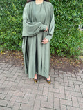 Mawa 3 Piece cuff sleeves Abaya Kaftan - Khaki