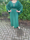 Mawa Swing Abaya Kaftan with neck and belt detail - Turquoise