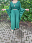 Mawa Swing Abaya Kaftan with neck and belt detail - Turquoise