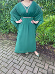 Mawa Swing Abaya Kaftan with neck and belt detail - Turquoise