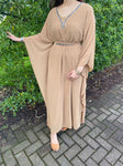 Mawa Swing Abaya Kaftan with neck and belt detail - Brown