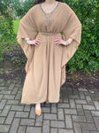 Mawa Swing Abaya Kaftan with neck and belt detail - Brown