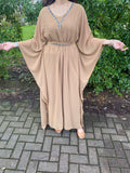 Mawa Swing Abaya Kaftan with neck and belt detail - Brown