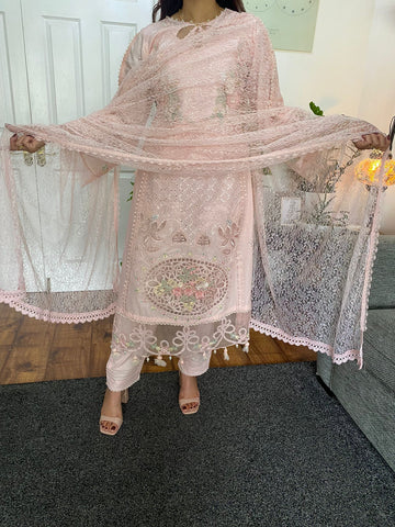 Maria B inspired Summer Luxury Embroidered Suit - Pink