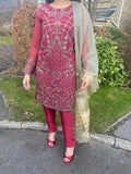 Elegant Maroon Chiffon 3-piece suit with intricate sequin zari work