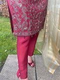 Elegant Maroon Chiffon 3-piece suit with intricate sequin zari work