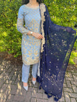 Sareena Grey and Navy Chiffon Suit