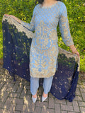 Sareena Grey and Navy Chiffon Suit