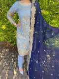 Sareena Grey and Navy Chiffon Suit