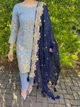 Sareena Grey and Navy Chiffon Suit