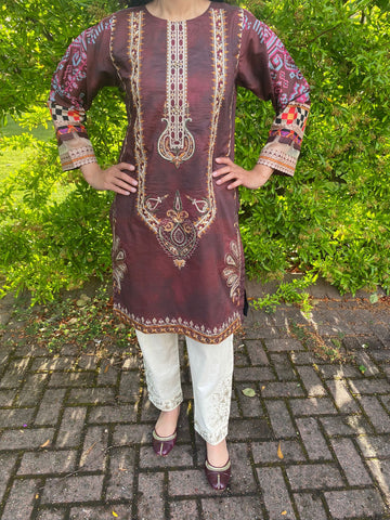 Limelight inspired Maroon Block Print Embroidered Kurta