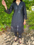 Ethnic Luxury Chicken Kari Kurta - Black w/ Zig Zag Neck