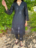 Ethnic Luxury Chicken Kari Kurta - Black w/ Zig Zag Neck