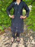 Ethnic Luxury Chicken Kari Kurta - Black w/ Zig Zag Neck