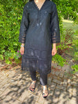 Ethnic Luxury Chicken Kari Kurta - Black w/ Zig Zag Neck