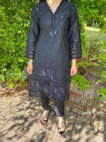 Ethnic Luxury Chicken Kari Kurta - Black w/ Zig Zag Neck