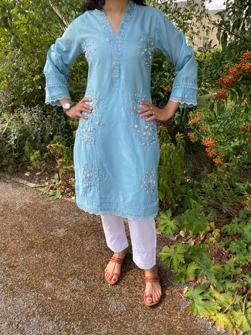 Mina Blue Embroidery and Bead Kurta