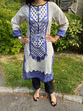 Ethnic Digital Print Lace Edge Kurta - Blue