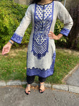 Ethnic Digital Print Lace Edge Kurta - Blue