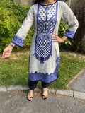 Ethnic Digital Print Lace Edge Kurta - Blue