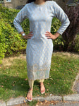 Ethic Egg Blue Jaquard Kurta With Embroidery