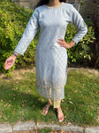 Ethic Egg Blue Jaquard Kurta With Embroidery