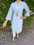 Ethnic Inspired Luxury Chiken Kari Kurta - Aqua Green