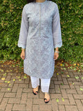 Ethnic Inspired Luxury Chiken Kari Kurta  - Grey