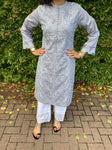 Ethnic Inspired Luxury Chiken Kari Kurta  - Grey