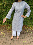 Ethnic Inspired Luxury Chiken Kari Kurta  - Grey