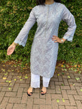 Ethnic Inspired Luxury Chiken Kari Kurta  - Grey