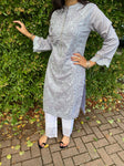 Ethnic Inspired Luxury Chiken Kari Kurta  - Grey