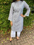 Ethnic Inspired Luxury Chiken Kari Kurta  - Grey