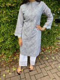 Ethnic Inspired Luxury Chiken Kari Kurta  - Grey