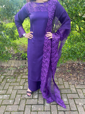 Duaa Nur Embroidered Purple Suit